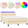 Box spring bed mattress and LED lights cream fabric 140x190 cm by , Beds and slatted bases - Ref: Foro24-3133474, Price: 409,...