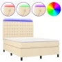 Box spring bed mattress and LED lights cream fabric 140x200 cm by , Beds and slatted bases - Ref: Foro24-3135202, Price: 502,...