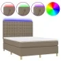 Box spring bed with mattress and LED lights taupe gray fabric 140x190 cm by , Beds and slatted bases - Ref: Foro24-3135753, P...