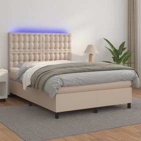 Cama box spring colchón LED cuero sintético capuchino 140x200cm