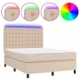 Box spring bed LED mattress cappuccino synthetic leather 140x200cm by , Beds and slatted bases - Ref: Foro24-3135950, Price: ...