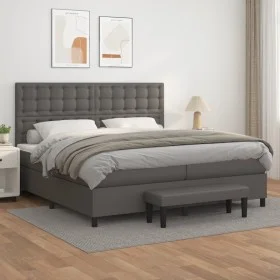 Box spring bed with gray synthetic leather mattress 200x200 cm by , Beds and slatted bases - Ref: Foro24-3137687, Price: 788,...