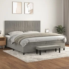 Box spring bed with light gray velvet mattress 200x200 cm by , Beds and slatted bases - Ref: Foro24-3137983, Price: 711,65 €,...