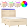Box spring bed mattress and LED lights cream fabric 140x200 cm by , Beds and slatted bases - Ref: Foro24-3139202, Price: 553,...