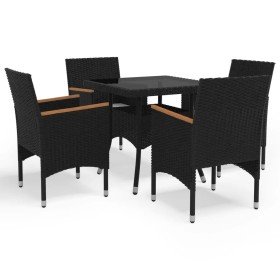 Set de comedor de jardín 5 pzas ratán PE vidrio templado negro en Conjuntos de jardín | Comprar online en Foro24