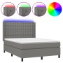 Cama box spring colchón y luces LED tela gris oscuro 140x200 cm de , Camas y somieres - Ref: Foro24-3138638, Precio: 522,77 €...