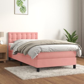 Cama box spring con colchón terciopelo rosa 90x190 cm