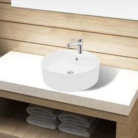 Ceramic washbasin with round white faucet/drain hole by vidaXL, Sinks - Ref: Foro24-141938, Price: 69,88 €, Discount: %