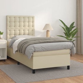 Cama box spring con colchón cuero sintético crema 80x200 cm