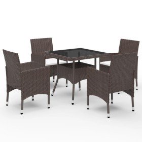 Set de comedor de jardín 5 pzas ratán PE vidrio templado marrón