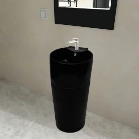 Rundes Keramikwaschbecken mit schwarzem Wasserhahn/Ablaufloch von vidaXL, Sinkt - Ref: Foro24-141943, Preis: 306,87 €, Rabatt: %