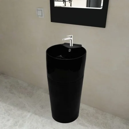 Lavabo redondo de cerámica con orificio de grifo/desagüe negr de vidaXL, Lavabos - Ref: Foro24-141943, Precio: 306,87 €, Desc...