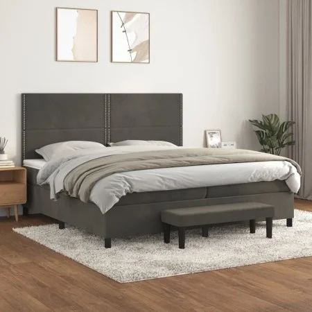 Box spring bed with dark gray velvet mattress 200x200 cm by , Beds and slatted bases - Ref: Foro24-3137804, Price: 670,57 €, ...