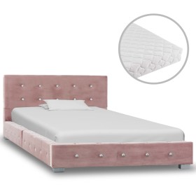 Cama con colchón de terciopelo rosa 90x200 cm