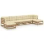 Set de muebles de jardín 7 pzs cojines madera pino marrón miel de , Conjuntos de jardín - Ref: Foro24-3077127, Precio: 636,19...