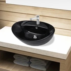 Keramikspüle mit Loch für schwarzen ovalen Wasserhahn/Abfluss von vidaXL, Sinkt - Ref: Foro24-141921, Preis: 62,01 €, Rabatt: %