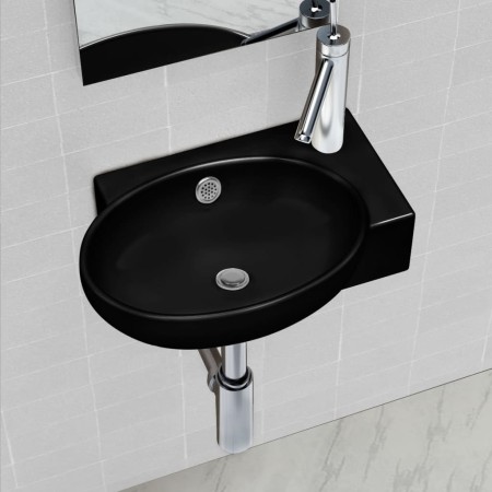 Rundes Keramikwaschbecken mit schwarzem Wasserhahn/Ablaufloch von vidaXL, Sinkt - Ref: Foro24-141925, Preis: 68,58 €, Rabatt: %