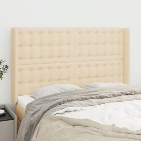 Headboard with cream fabric ears 147x16x118/128 cm by , Headboards and footboards - Ref: Foro24-3120017, Price: 116,04 €, Dis...