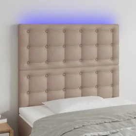 Headboard with LED lights cappuccino synthetic leather 80x5x118/128cm by , Headboards and footboards - Ref: Foro24-3122501, P...