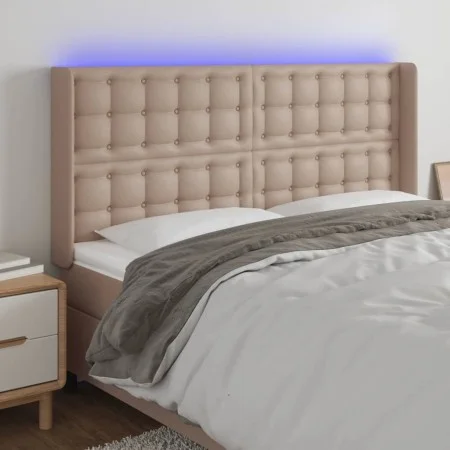 Headboard with LED cappuccino synthetic leather 147x16x118/128cm by , Headboards and footboards - Ref: Foro24-3124143, Price:...