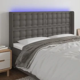 Headboard with LED gray synthetic leather 163x16x118/128cm by , Headboards and footboards - Ref: Foro24-3124148, Price: 128,3...