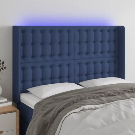 Blue fabric headboard with LED 147x16x118/128 cm by , Headboards and footboards - Ref: Foro24-3124486, Price: 115,25 €, Disco...