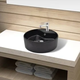 Round Black Ceramic Basin with Faucet/Drain Hole by vidaXL, Sinks - Ref: Foro24-141939, Price: 70,65 €, Discount: %