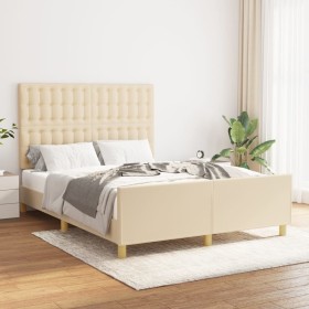 Estructura de cama con cabecero de tela color crema 140x190 cm de , Camas y somieres - Ref: Foro24-3125378, Precio: 244,76 €,...