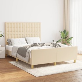 Estructura de cama con cabecero de tela color crema 140x200 cm