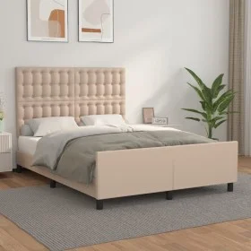 Cappuccino synthetic leather headboard bed frame 140x190cm by , Beds and slatted bases - Ref: Foro24-3125572, Price: 210,96 €...