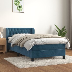 Cama box spring con colchón terciopelo azul oscuro