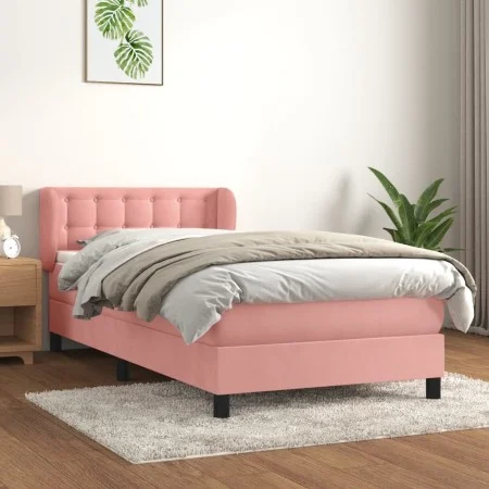 Box spring bed with pink velvet mattress 90x190 cm by , Beds and slatted bases - Ref: Foro24-3127708, Price: 320,64 €, Discou...