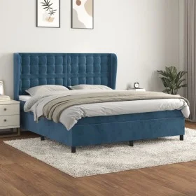 Box spring bed with dark blue velvet mattress 160x200 cm by , Beds and slatted bases - Ref: Foro24-3129463, Price: 576,27 €, ...