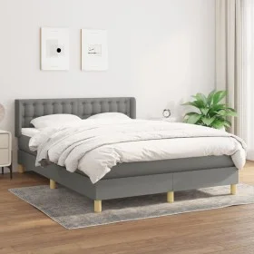 Box spring bed with dark gray fabric mattress 140x190 cm by , Beds and slatted bases - Ref: Foro24-3130586, Price: 501,05 €, ...