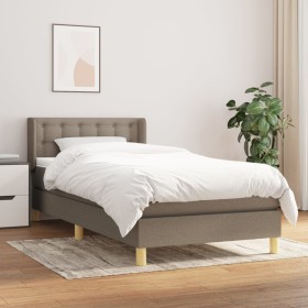 Cama box spring con colchón tela gris taupe 90x200 cm