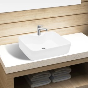 Quadratisches Waschbecken-Wasserhahnloch aus Keramik und weißer Abfluss von vidaXL, Sinkt - Ref: Foro24-141936, Preis: 61,86 ...