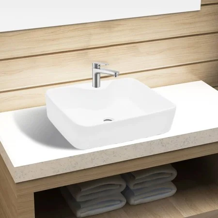 Lavabo de cerámica cuadrado orificio de grifo y desagüe blanco de vidaXL, Lavabos - Ref: Foro24-141936, Precio: 60,72 €, Desc...
