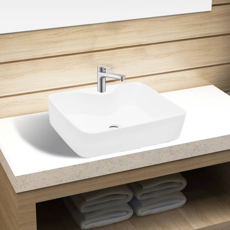 Lavabo de cerámica cuadrado orificio de grifo y desagüe blanco de vidaXL, Lavabos - Ref: Foro24-141936, Precio: 61,86 €, Desc...