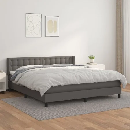 Box spring bed with gray synthetic leather mattress 160x200 cm by , Beds and slatted bases - Ref: Foro24-3130791, Price: 501,...