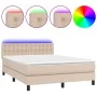 Box spring bed LED mattress cappuccino synthetic leather 140x200cm by , Beds and slatted bases - Ref: Foro24-3134230, Price: ...