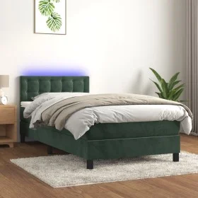 Box spring bed with mattress and LED dark green velvet 90x190 cm by , Beds and slatted bases - Ref: Foro24-3134618, Price: 30...