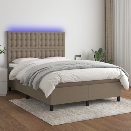 Cama box spring colchón y luces LED tela gris taupe 140x200 cm de , Camas y somieres - Ref: Foro24-3135201, Precio: 544,17 €,...