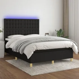 Box spring bed mattress and LED lights black fabric 140x200 cm by , Beds and slatted bases - Ref: Foro24-3135759, Price: 505,...