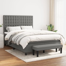 Cama box spring con colchón tela gris oscuro 140x190 cm