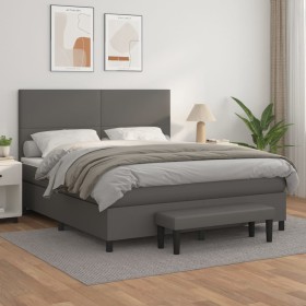 Cama box spring con colchón cuero sintético gris 180x200 cm de , Camas y somieres - Ref: Foro24-3137561, Precio: 663,15 €, De...