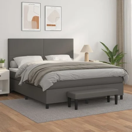 Box spring bed with gray synthetic leather mattress 180x200 cm by , Beds and slatted bases - Ref: Foro24-3137561, Price: 652,...