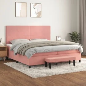 Box spring bed with pink velvet mattress 200x200 cm by , Beds and slatted bases - Ref: Foro24-3137748, Price: 681,98 €, Disco...