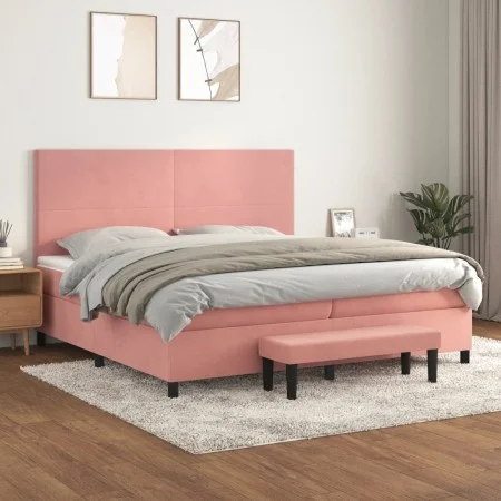 Box spring bed with pink velvet mattress 200x200 cm by , Beds and slatted bases - Ref: Foro24-3137748, Price: 681,98 €, Disco...