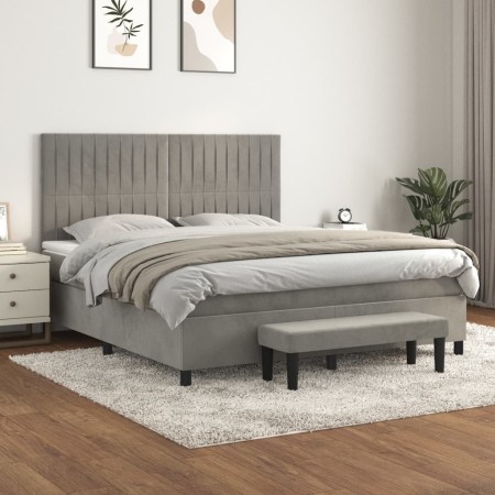 Box spring bed with light gray velvet mattress 180x200 cm by , Beds and slatted bases - Ref: Foro24-3137977, Price: 629,41 €,...