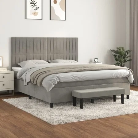Box spring bed with light gray velvet mattress 180x200 cm by , Beds and slatted bases - Ref: Foro24-3137977, Price: 611,90 €,...